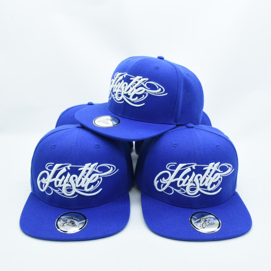 HUSTLE Snapbacks black with white 2D/3D embroidery