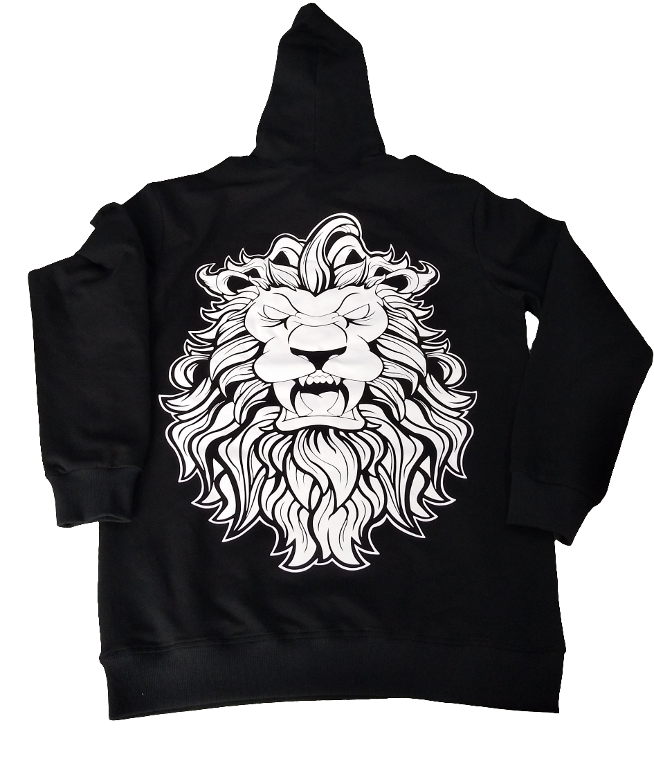 Pullover Hoodie "Lion" Design in Black