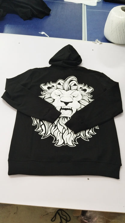 Pullover Hoodie "Lion" Design in Black